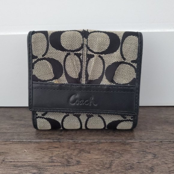 Coach Signature Leather and Canvas Wallet Black Colour - Picture 1 of 10